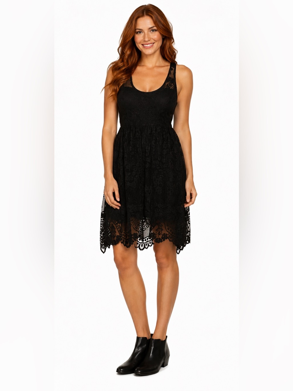Free People Black Lace Sleeveless Dress Scalloped Hem XS